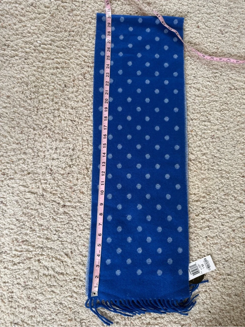 NWT Charter Club Luxury 100% Cashmere reversible Scarf Blue Polka Dot NEW 62x12”